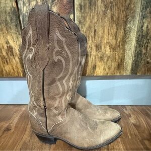 J Chilsolm all leather women’s cowboy boots sz 8D brown detailed stitching